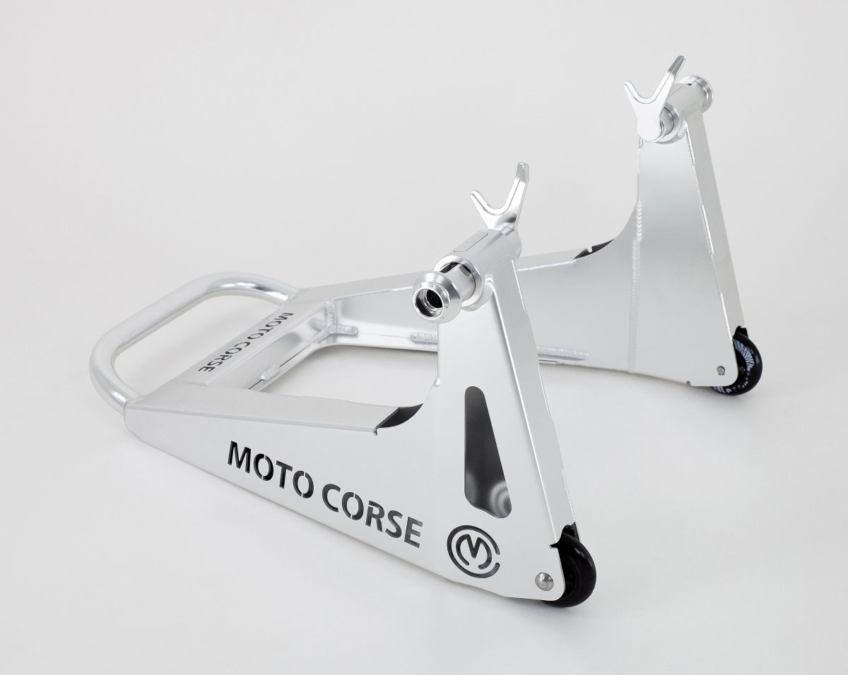 Motocorse New "SBK" Aluminum Rear Paddock Stand (requires spools installed on your bike) Motocorse New "SBK" Aluminum Rear Paddock Stand (requires spools installed on your bike)